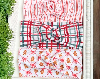 Christmas Twist Headband, Plaid, Santa, Handmade Ear Warmer, Gingerbread Men, Candy Cane, Hair
