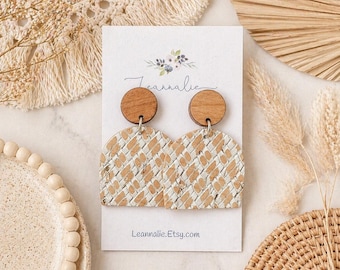Boho Leather & Wood Dangle Earrings: Neutral Everyday Jewelry, Casual