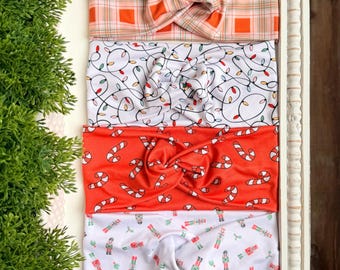 Christmas Twist Headband, Holiday Prints, Xmas Ear Warmer, Nutcrackers, Plaid, Lights, Candy Canes, Medical
