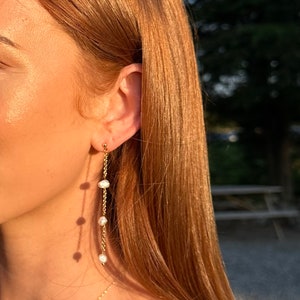 18k Gold Plated Stud Earrings with Dangle Freshwater pearls | Dainty Pearl Dangle Earrings | Bridal Pearl Earrings | Pearl Earrings Bride