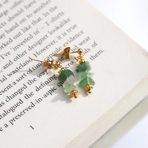 18k Gold Plated Stud Earrings with Green Aventurine Stone | Handmade | Studs | Gemstone | Minimalist Earrings | Dainty Earrings | Green