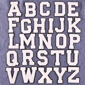White Letters Chenille Iron On Patch,Chenille letters Patch,Iron On Patch Applique,For DIY Name Alphabet Patch Applique,Alphabet A-Z
