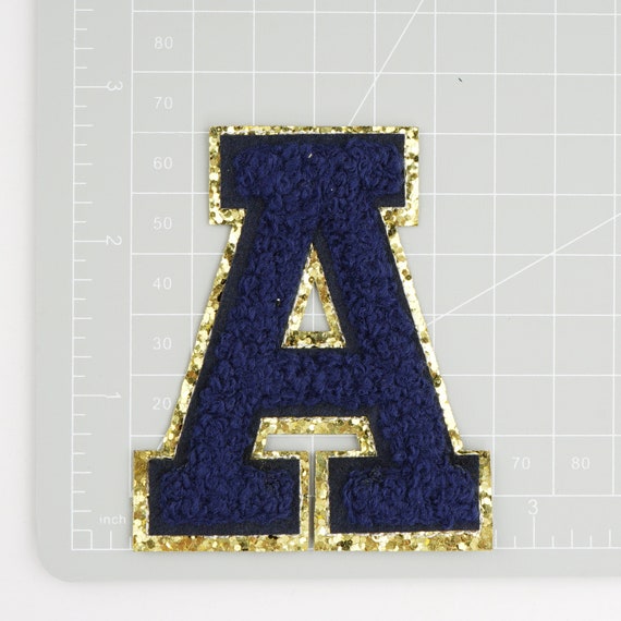 シェニール文字パッチ アイロン接着レターパッチ 【Ｗ】 ブルー 4個 シェニールレターパッチ アルファベット A-Z アイロン接着