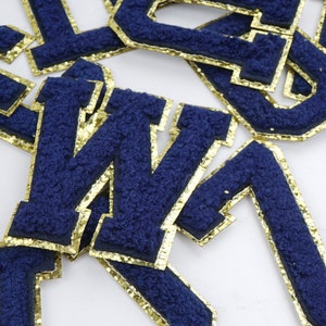 Parches para planchar con letras bordadas de chenilla azul, parches para planchar con letras en inglés para bricolaje, nombre, ropa, chaqueta, sombrero, accesorios, letras A-Z