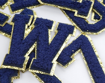 Blue Chenille Embroidery Letter Iron On Patches English Letter Iron On Patches For DIY Name Clothing Jacket Hat Accessories Letters A-Z