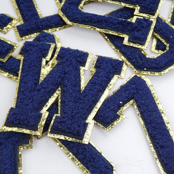Blue Chenille Embroidery Letter Iron On Patches English Letter Iron On Patches For DIY Name Clothing Jacket Hat Accessories Letters A-Z