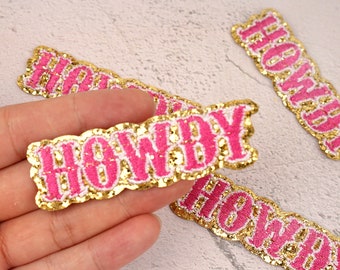 Pink HOWDY Chenille Patches,Iron On Patch,Nylon Bags,Patches for Jackets 2.8*0.9“ 2382601
