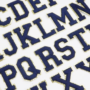 2.75&quot; Blue Chenille Letter,Iron On Patches For DIY Name Clothing Jacket Hat Accessories Letters A-Z