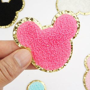 Mickey Chenille Patches,Disney Patches,Iron On Minnie Mouse Ears Patch,Gold Glitter Patch,Chenille Iron on Patch,Disneyland,DIY patch Gift