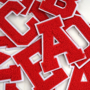 3.12&quot; Red Chenille Letters,Chenille Iron On Patch,Varsity Letter Iron on Patch,Diy Monogram,For DIY Name Alphabet Patch Applique