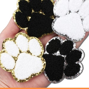 Paw Print Iron On Patch,Chenille Patch,Small Paw Print White,Iron on Paw Print Chenille Patch,DIY Repair Patch Accessories Decorative Patch
