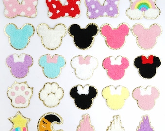 Minnie Mouse head Patch,Chenille Patches,Disney rainbow iron on patch,Chenille Disney castle,Disney decor,Mouse face patches,Stick on patch