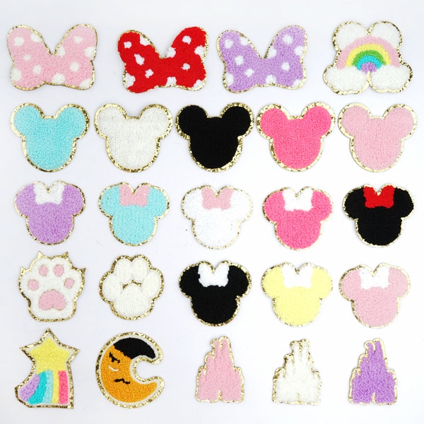 Minnie Mouse head Patch,Chenille Patches,Disney rainbow iron on patch,Chenille Disney castle,Disney decor,Mouse face patches,Stick on patch