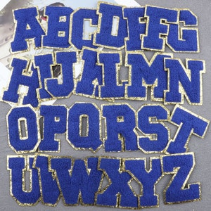 NEW 3.12&quot; Blue Chenille Embroidery Letter Iron On Patches Sew On Patch Applique DIY Name Clothing Jacket Hat Accessories Letters