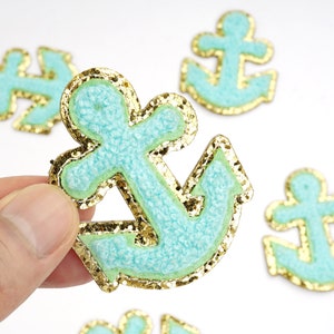 Anker Chenille Patches,Gold Glitter Patch,Stick auf Patches,Chenille Bügelbild,Custom Aufnäher,DIY Aufnäher