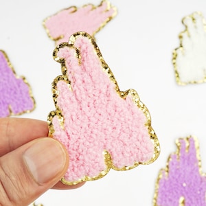 Castle Chenille Patch,Gold Glitter Patch,Stick on Patches,Chenille castle patches for Nylon Bags,Chenille Iron on Patch,DIY Applique