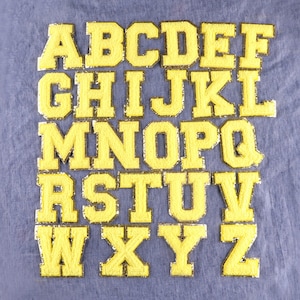 Parche para coser con letras de chenilla amarilla, aplique de parche para planchar, parche de chenilla, para parche de alfabeto con nombre DIY, aplique 211025