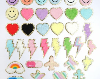 Chenille Patches,Chenille Heart Patch,Stick on patches,Glitter Heart Patch,Adhesive patches,Chenille Smiley Patch,DIY Patch