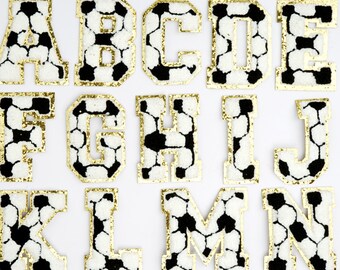 2.96&quot; Soccer Iron On Patch,Chenille Letter Gold Glitter Patch,Futbol Chenille Patch,For DIY Name Alphabet Patch,Sports patch 211076