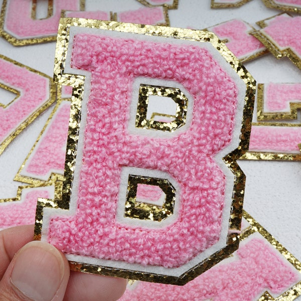 Pink Iron On Patch Applique,Chenille Patch,Chenille Letter Iron On Patch Sew,For DIY Name Alphabet Patch Applique,Alphabet A-Z Number 0-9