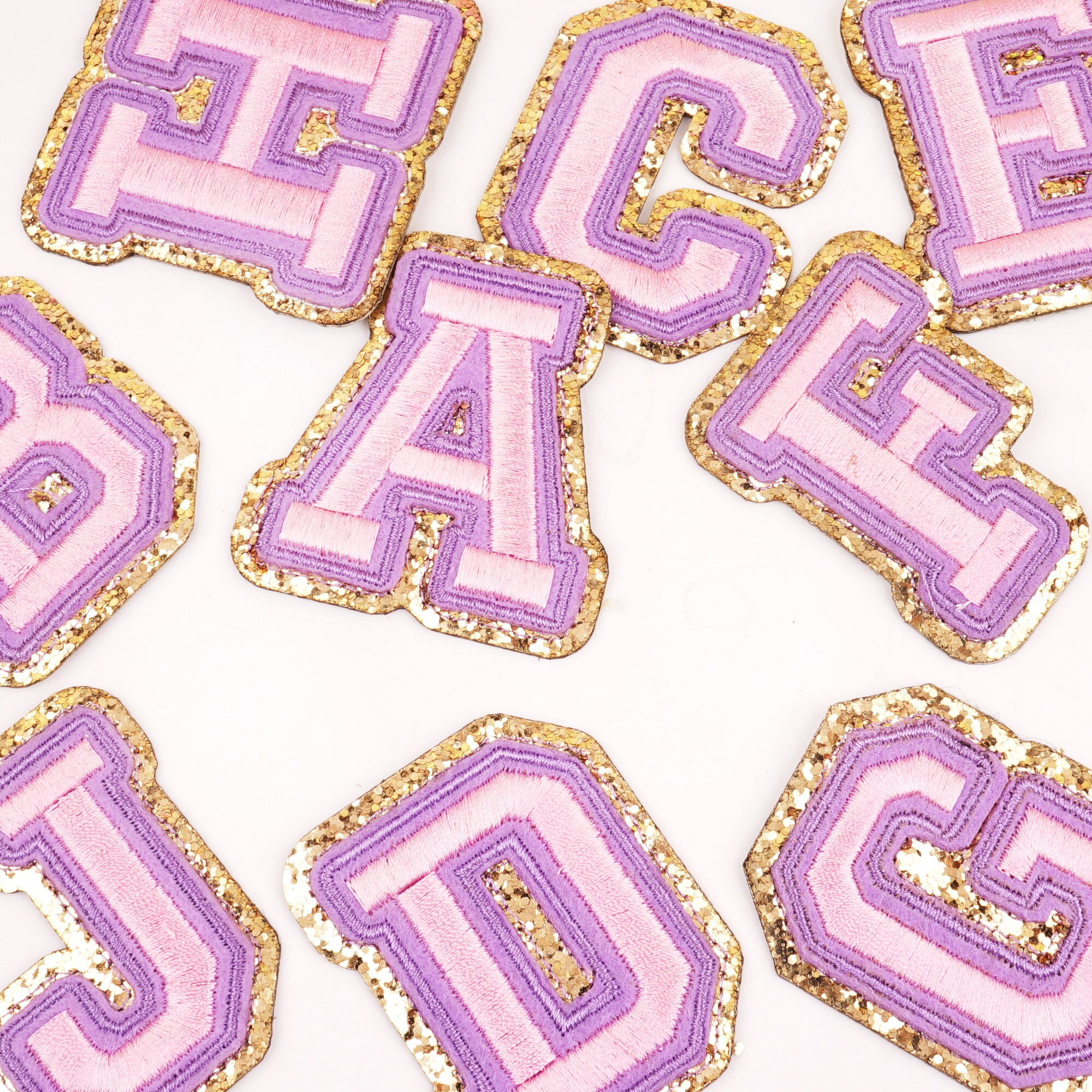 NEW Pink Chenille Iron on Patch Applique,purple Embroidered Letters ...