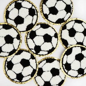 Parche de hierro de fútbol, parche de purpurina dorada de fútbol de chenilla, parche de chenilla de fútbol, parche de alfabeto de nombre DIY, parche de fútbol deportivo, parches para niños