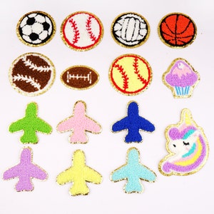 Chenille Patches, Chenille footbal, Chenille Patch avec des paillettes d&#39;or, Avion Iron on Patch, DIY Baseball Patch, Stick On Patches, Diy Patch