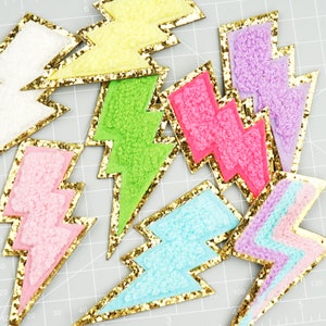 Lightning Bolt Chenille Patch, Patch Chenille auto-adhésif, Lightning Bolt patch, Rainbow Patch, Chenille Glitter Patch DIY Gift 211076