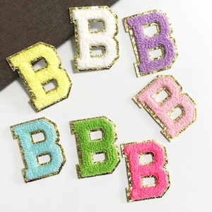 2.16&quot;Chenille Letters Patch,Self Adhesive Patch Applique,Stick On Gold Glitter Letters,DIY Monogram For Name Alphabet Patch Applique