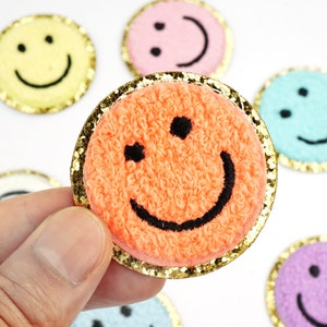 Parche de cara sonriente de chenilla, parche de cara sonriente de brillo, parche de costura de sonrisa de Emoji, parche de chenilla de cara sonriente adhesiva, parches adhesivos, parche de bricolaje