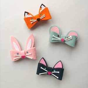 Felt animal hair clip, hair bow for kids, Rabbit/bunny hair clip, fox hair clip, cat hair clip, mouse hair clip, hair accessories