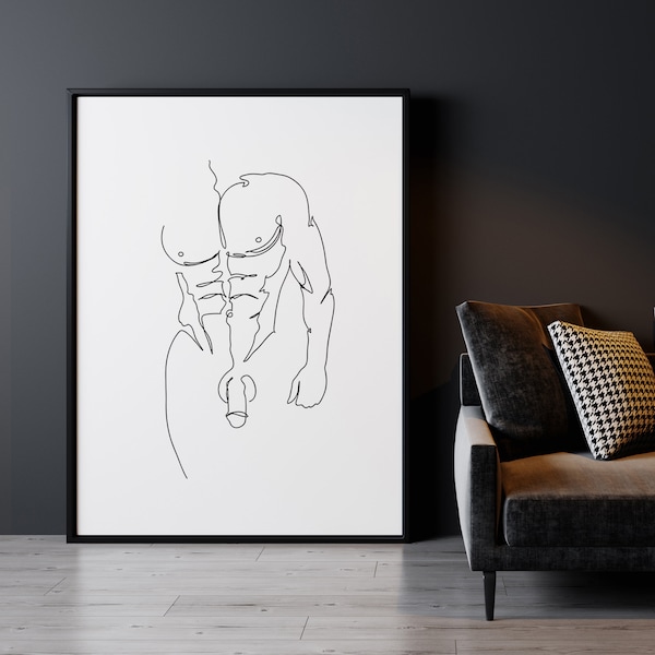 Man Nude Art, Naked Man, Gay Art Print, One Line Drawing Man, Man Line Art, Male Body Print, Abstract Man Body Art, Minimalist Nude Print