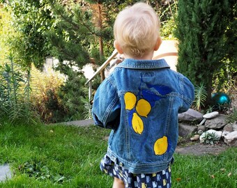 One of a kind baby denim jacket toddler lemon leaves embroidered summer embroidery