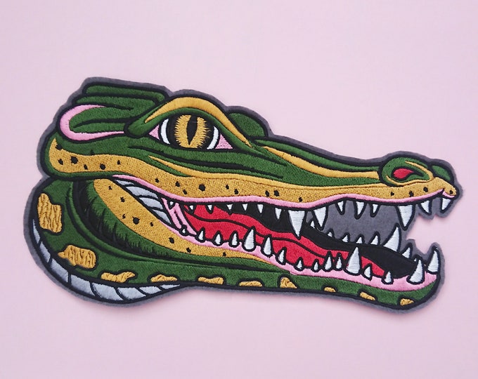 Large Crocodile Patch Embroidered Traditional Tattoo Design Embroidery ...