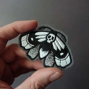 Moth patch embroidered moth patch night owls black white application skull witch gothic