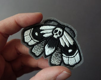 Moth patch embroidered moth patch night owls black white application skull witch gothic