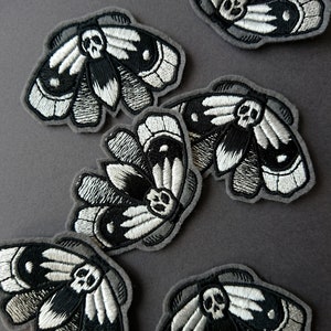 Moth patch embroidered moth patch night owls black white application skull witch gothic image 4