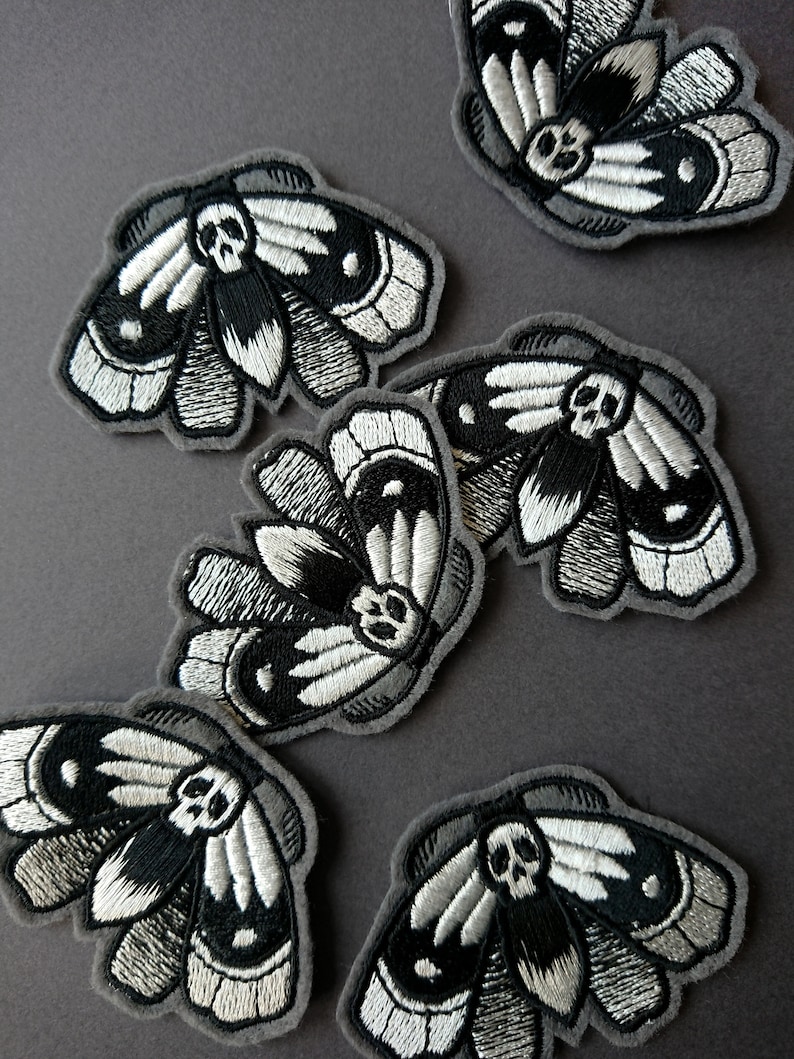 Moth patch embroidered moth patch night owls black white application skull witch gothic image 4