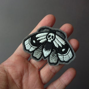 Moth patch embroidered moth patch night owls black white application skull witch gothic image 3