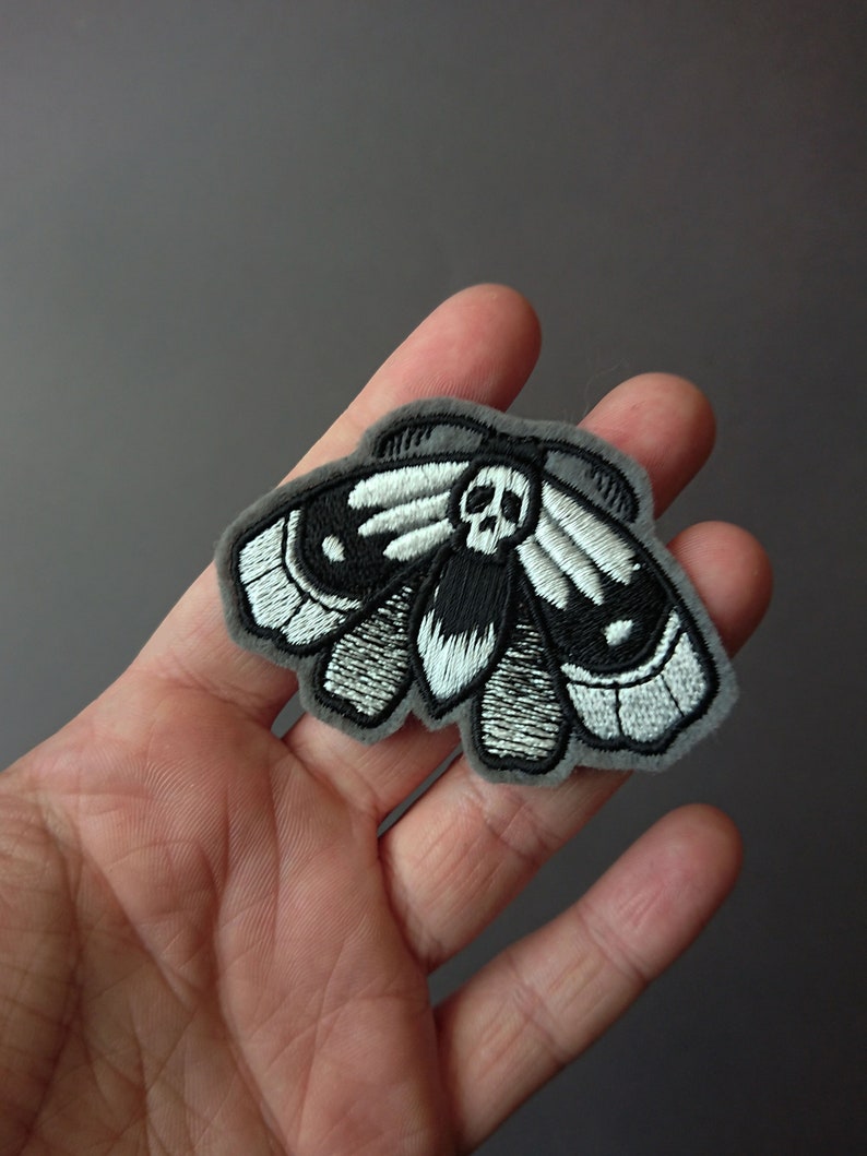 Moth patch embroidered moth patch night owls black white application skull witch gothic image 3