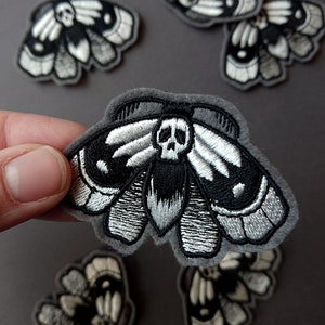 Moth patch embroidered moth patch night owls black white application skull witch gothic image 2