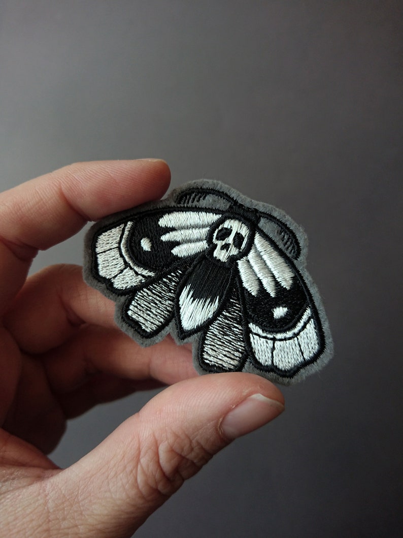 Moth patch embroidered moth patch night owls black white application skull witch gothic image 1