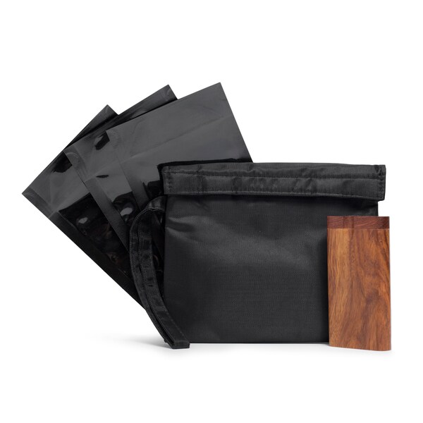 Smell Proof Bag With Wooden Dugout and One Hitter With Cleaning Poker