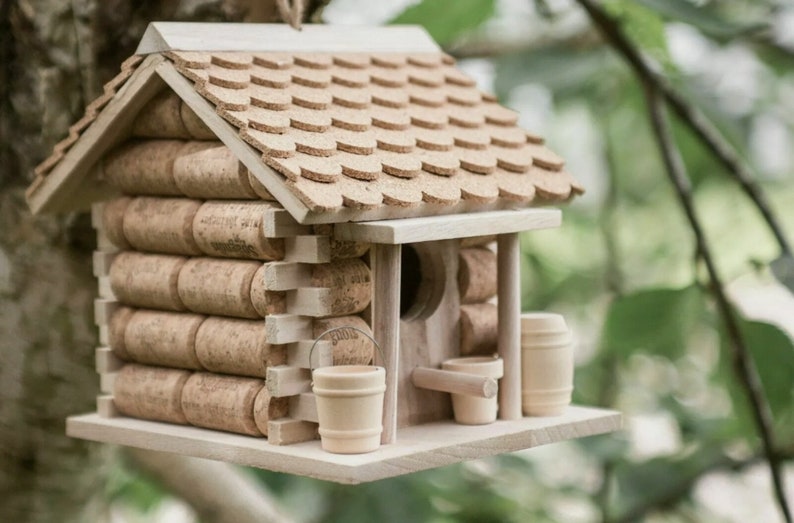 Cork Bird House Wine Cork Ornament Bird Feeding Station Etsy