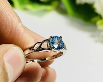 Anniversary Ring Birthday Gift, Natural Opal And Natural Blue Topaz Ring In Sterling Silver,Engagement Ring Promise Ring