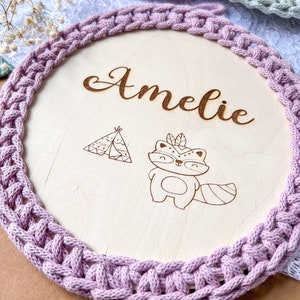 Tipi mural pour chambre d'enfant personnalisé 20 cm crocheté / cadeau de naissance/ cadeau de baptême/ plaque de porte avec nom image 1