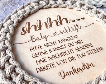 Türschild Baby schläft 15 cm gehäkelt / Babygeschenk zur Geburt