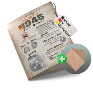 Besondere Geburtstagskarte 80 Inkl. Umschlag | 1945 Jahrgang Geschenk | Karte 80 Geburtstag Frau| 80. Geburtstag Mann