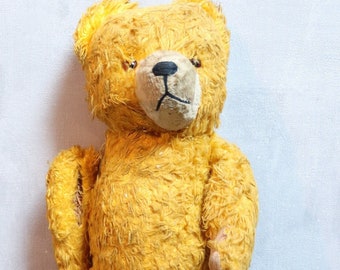 Vintage 40s articulated teddy bear, antique teddy bear, collectible teddy bear, old teddy bear, vintage yellow teddy bear