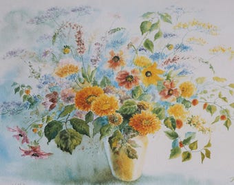 D.LEBEAU」の署名入りヴィンテージ花の絵画、静物画、壁飾り、吊り下げ